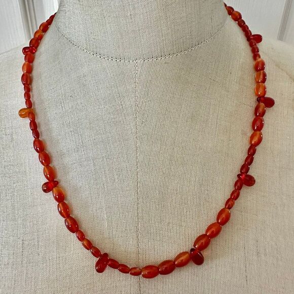 Carnelian & Freshwater Pearl Beaded Necklace - Picture 1 of 8